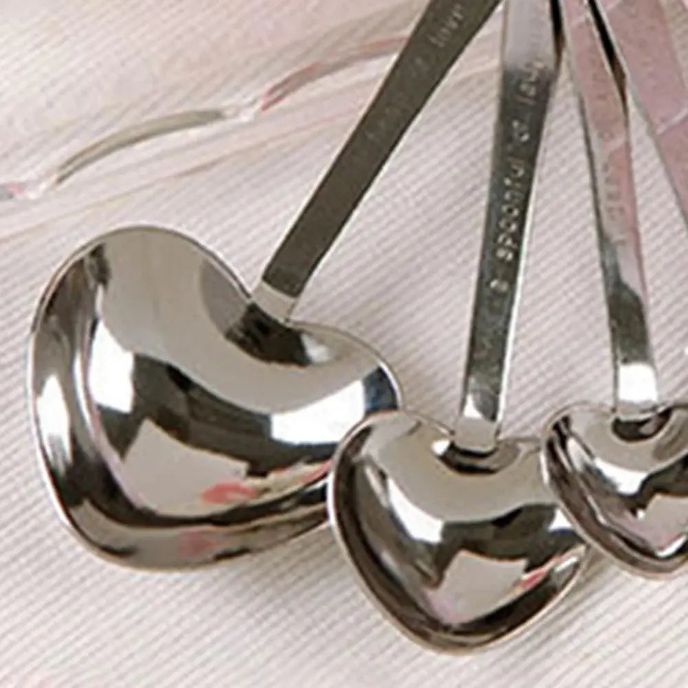 Heart-Shaped Stainless Steel Measuring Spoons - 4-Pc Tea Set