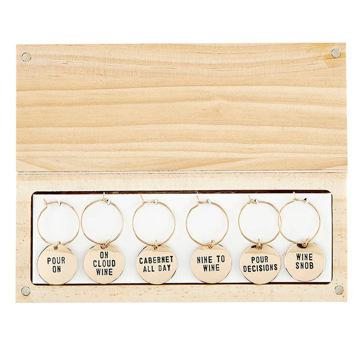 Gold Wine Charms in Pine Box