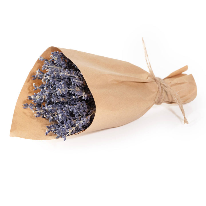 French Lavender Bundle wrapped in Kraft paper and tied with jute rope