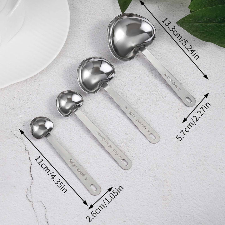 Heart-Shaped Stainless Steel Measuring Spoons - 4-Pc Tea Set