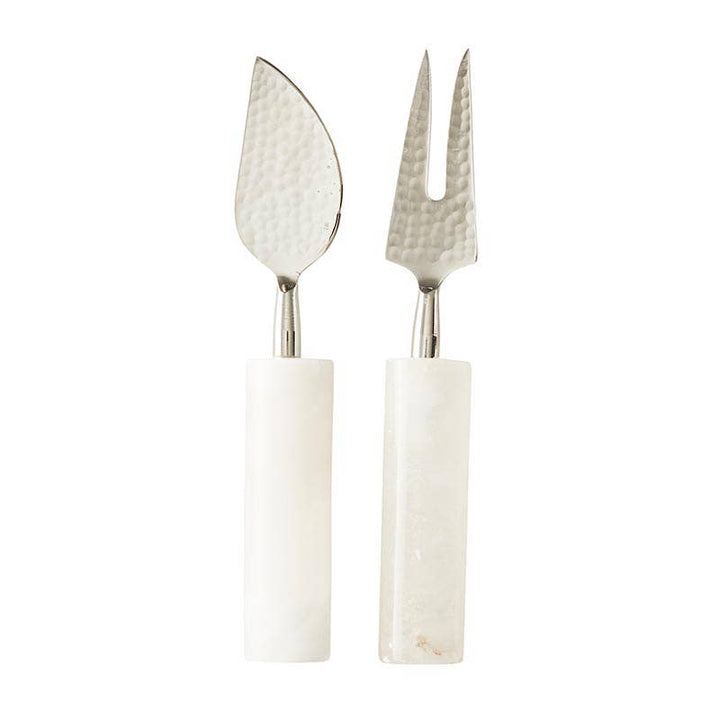 Elegant cheese knife set with unique veining in alabaster handles