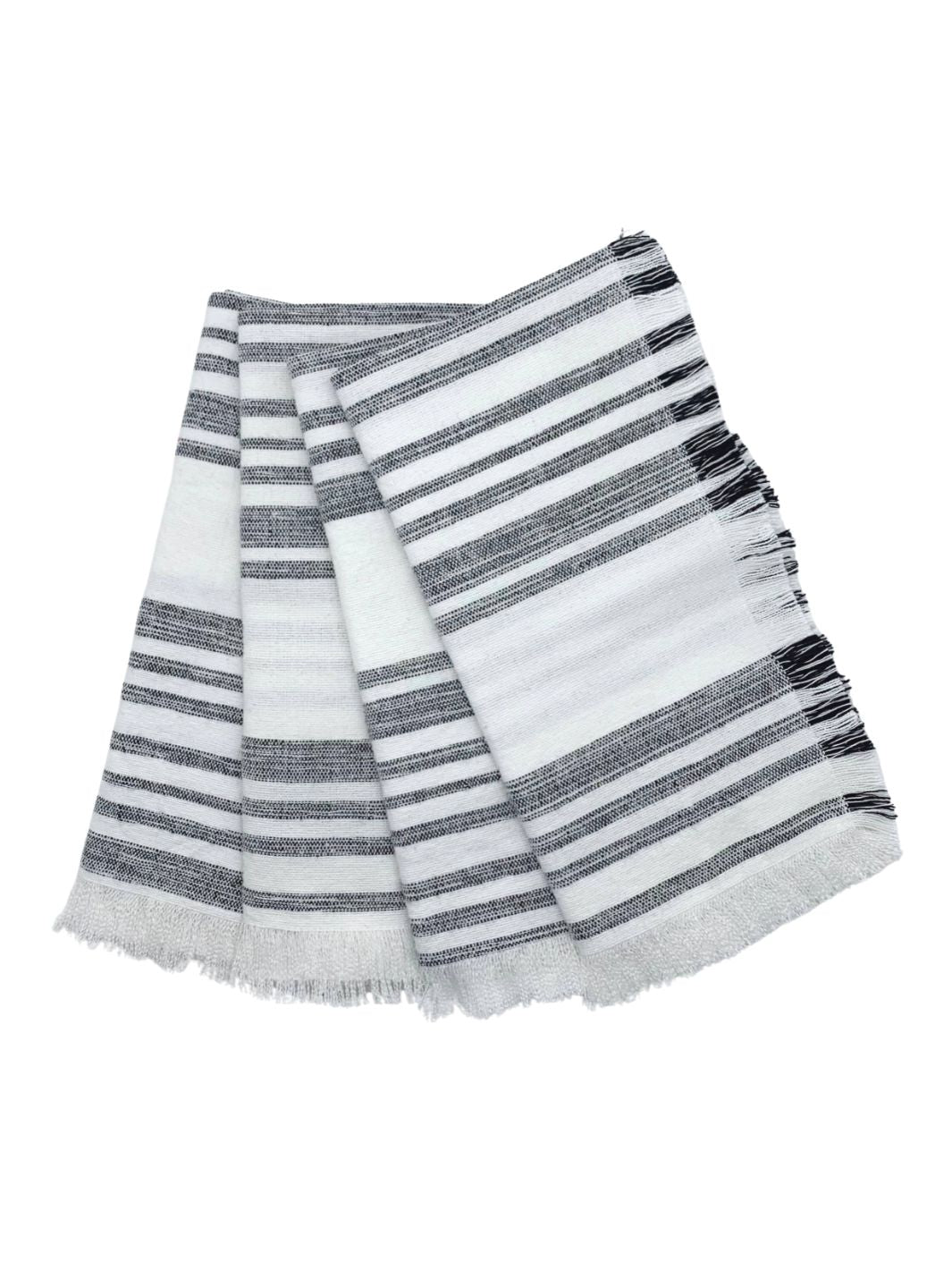 Black & White Striped Fringe Napkin Set