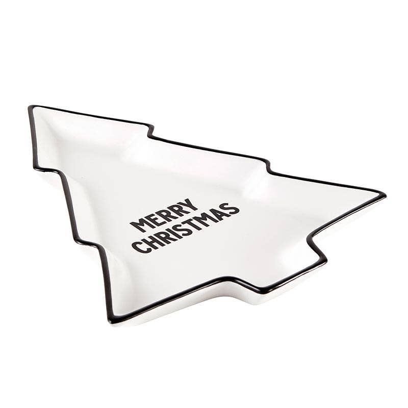 Christmas tree-shaped ceramic plate, perfect for serving holiday cookies and treats.