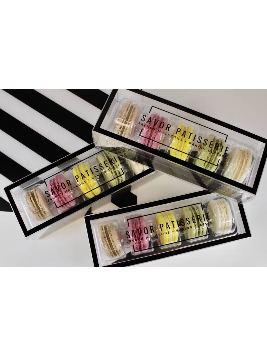 Savor Patisserie's Gift Box of 5 Macarons (Coffee, Raspberry, Lemon, Vanilla, and Pistachio)