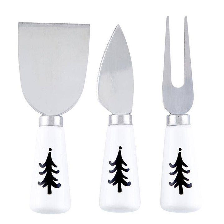 Close-up of Christmas tree cheese knives, perfect for holiday gift giving and entertaining