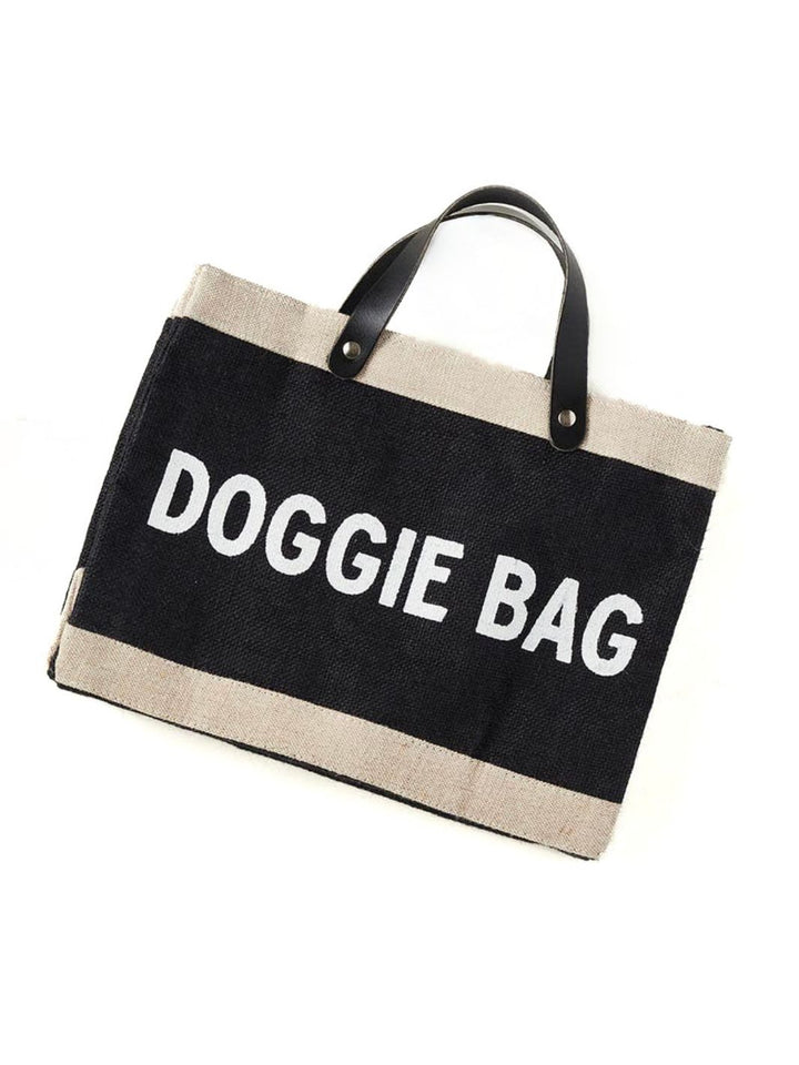 Black Mini Market Doggie Bag Tote with inside pocket and waterproof lining.