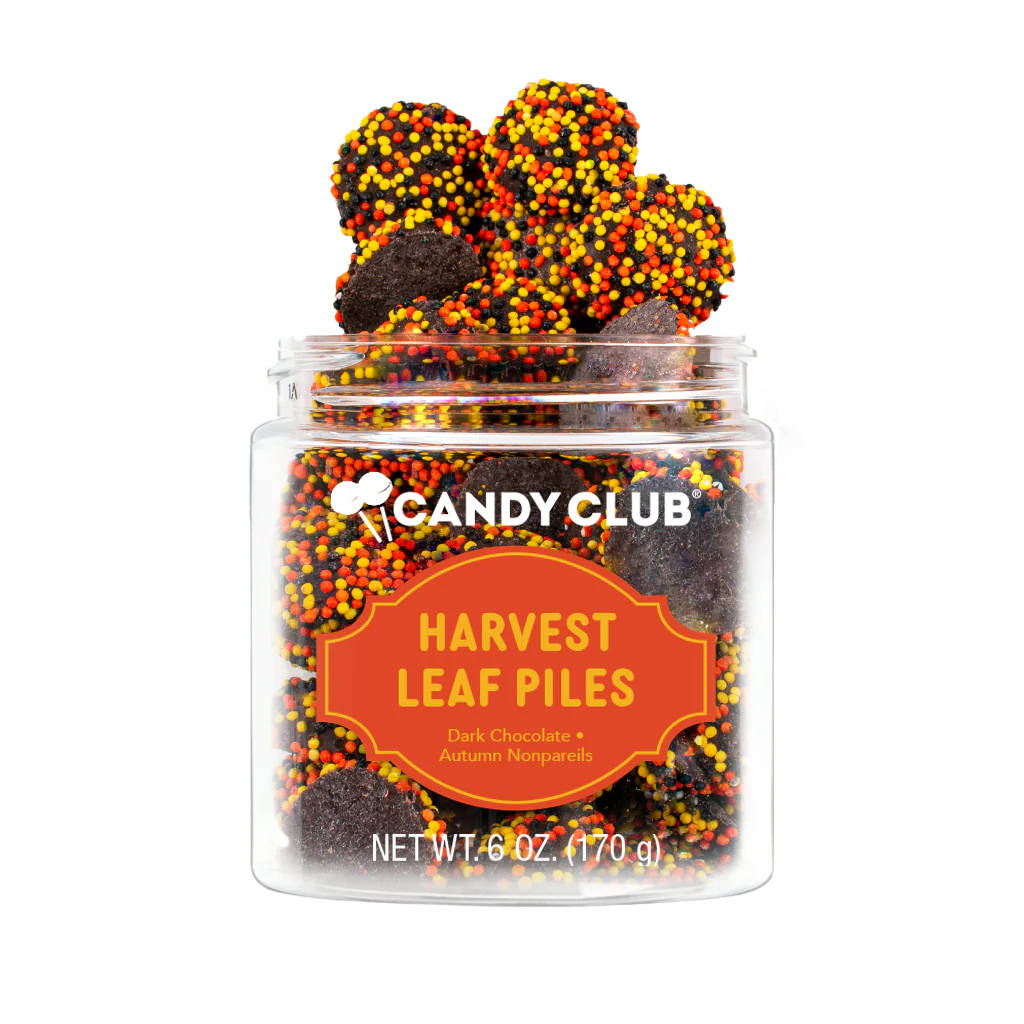 Harvest Leaf Piles by Candy Club, rich dark chocolate drops with autumn colors, perfect for fall gatherings.