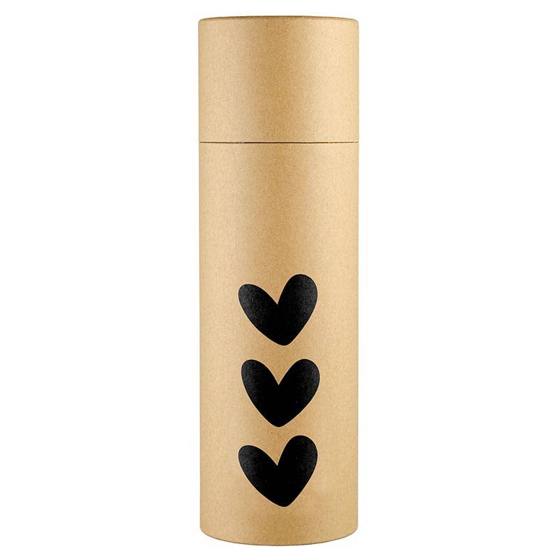 Hearts glass water bottle comes in sturdy eco friendly packaging making it gift ready.