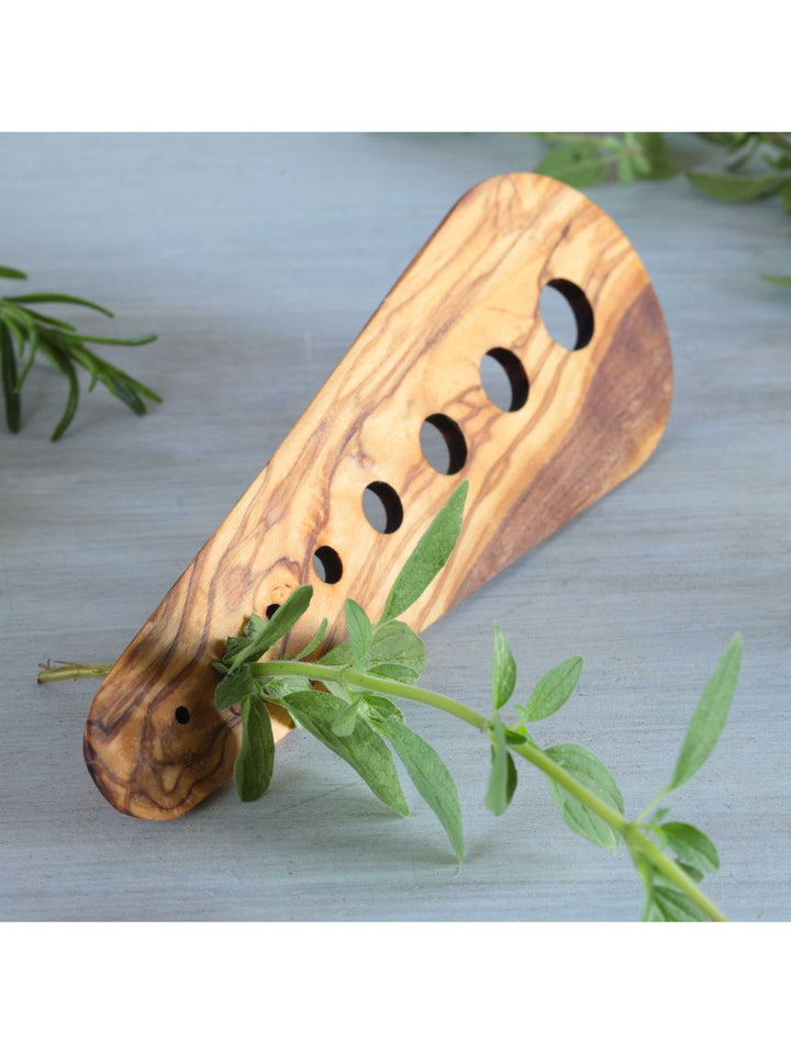 Latina Herb Stripper, olive wood tool for stripping herb leaves.