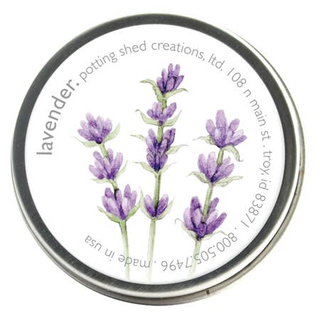 Lavender Garden Sprinkle Seeds kit in a recycled steel tin with planting instructions.