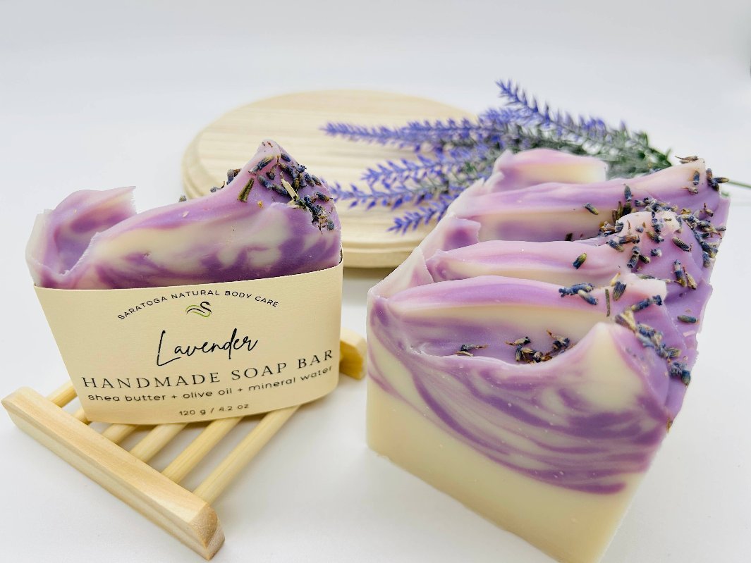 Four Lavender Natural Soap Bars by Saratoga Natural. 