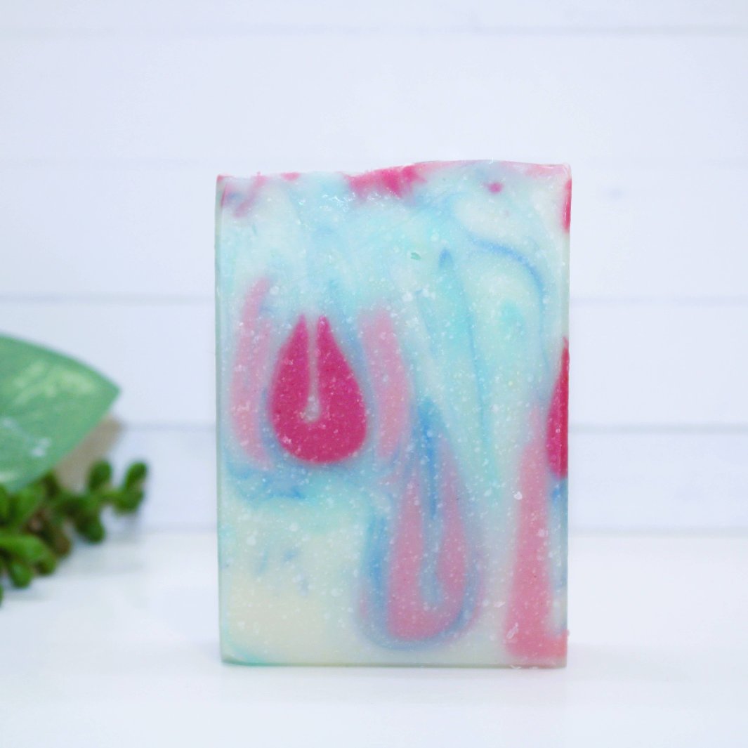 Mermaid Cove Natural Soap Bar highlighting its artisanal design and colorful, natural pattern.