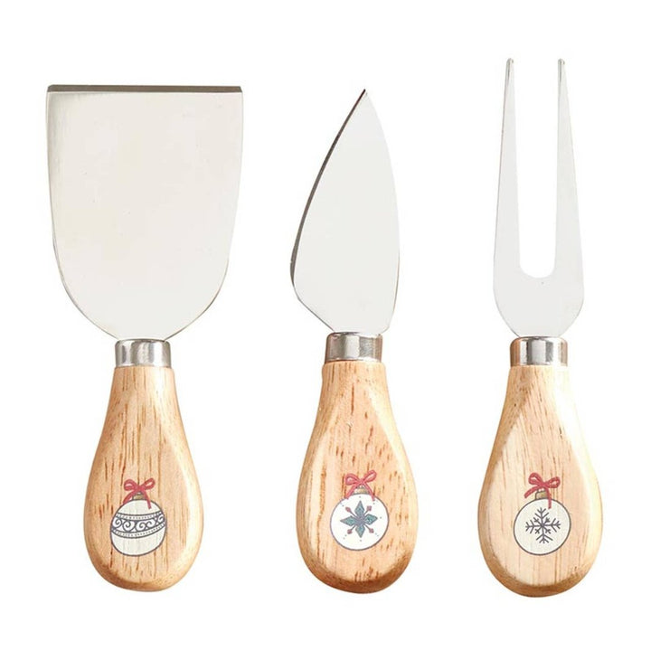 Merry Together Holiday Cheese Knives Set with Christmas ornament handles.