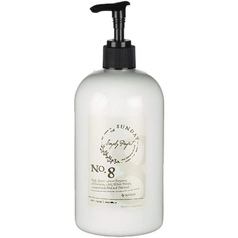 Close-up view of No. 8 Body Lotion, showcasing its rich, nourishing formula and eco-friendly packaging.