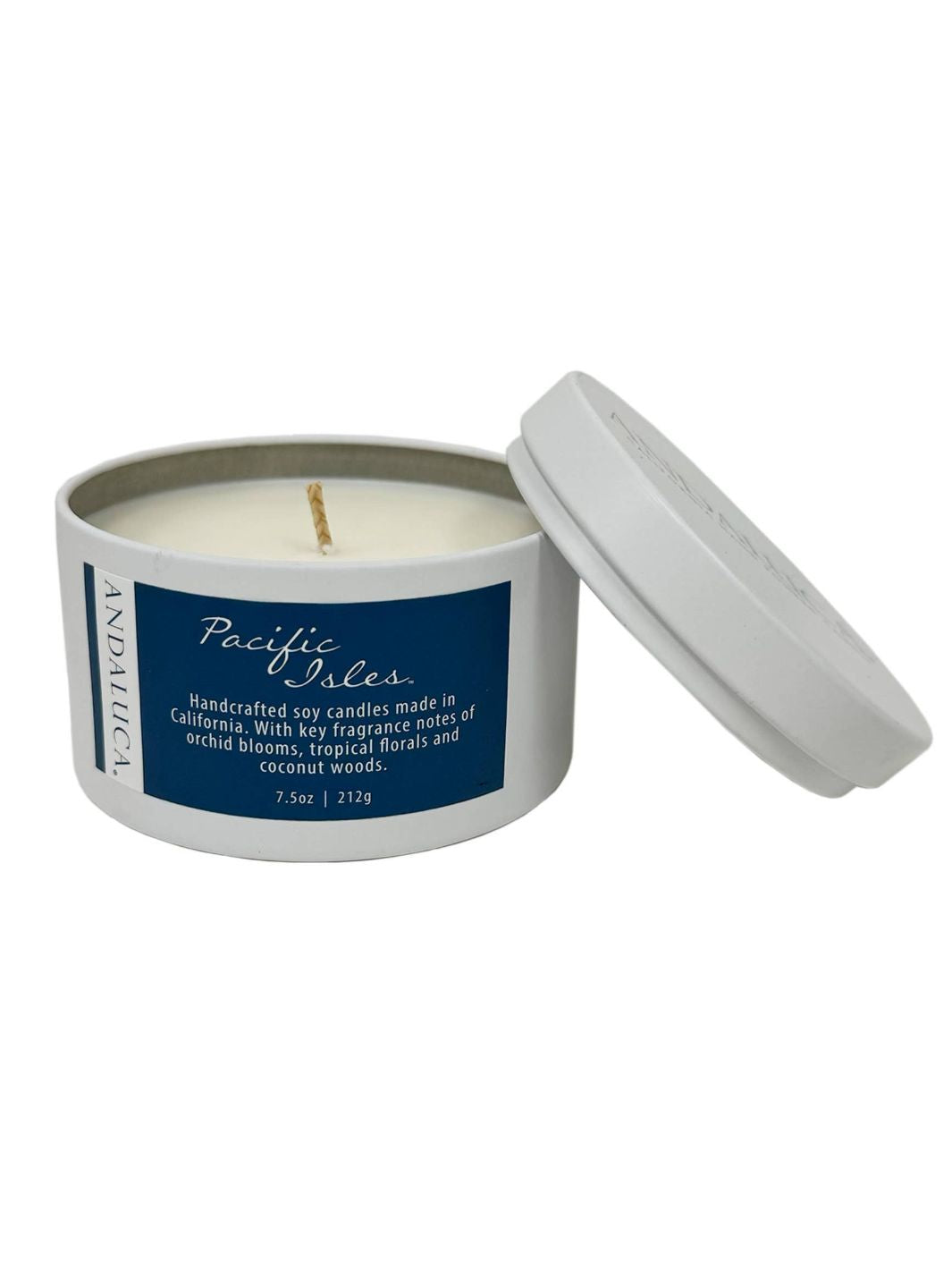 Pacific Isles Tin Candle capturing the essence of an island getaway.