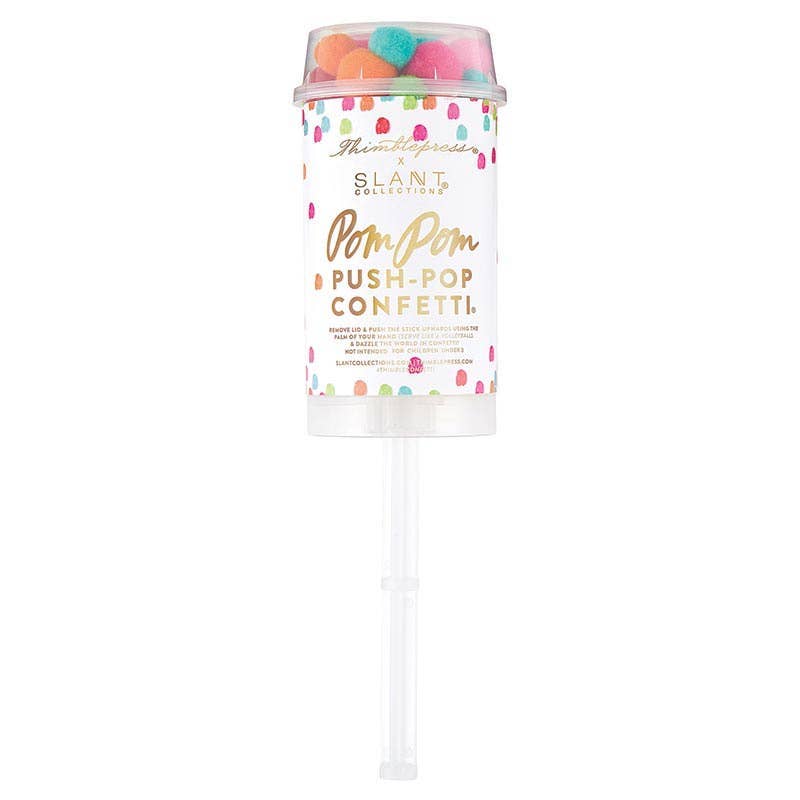 Pom Pom Party Popper: Clear party popper filled with mini colorful pom poms, ideal for birthday celebrations and reusable for multiple events.