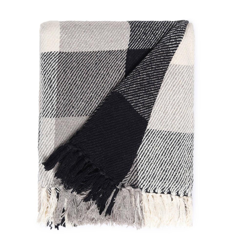 Black & Grey Plaid Jacquard Throw