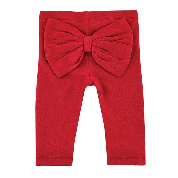 Close-up of bow detail on the bum of Red Bow Leggings.