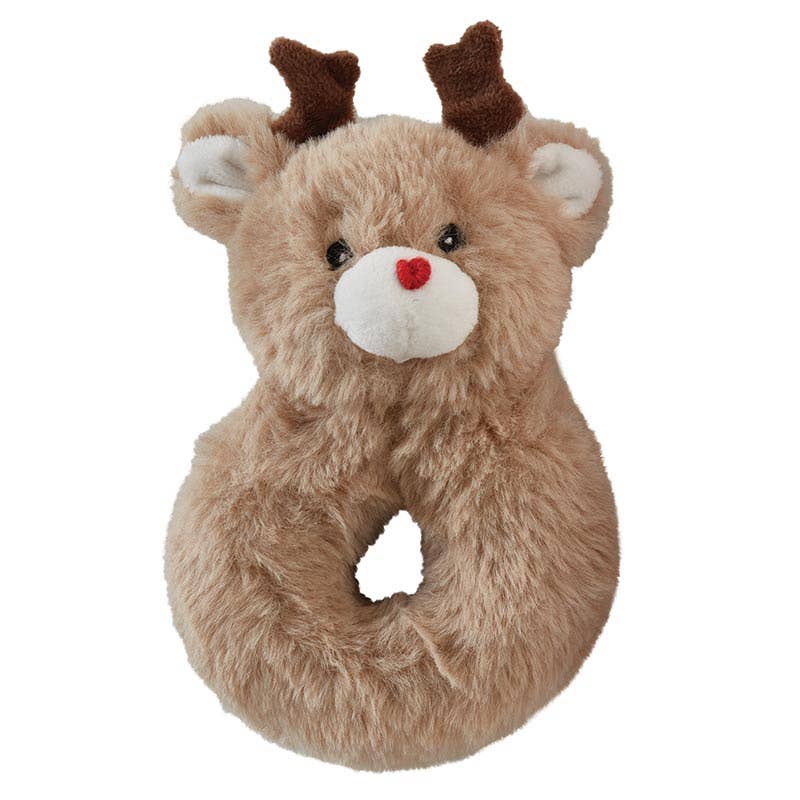 Swaddle Blanket + Plush Reindeer Rattle Set