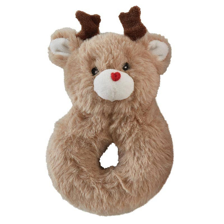 Close-up of plush reindeer rattle