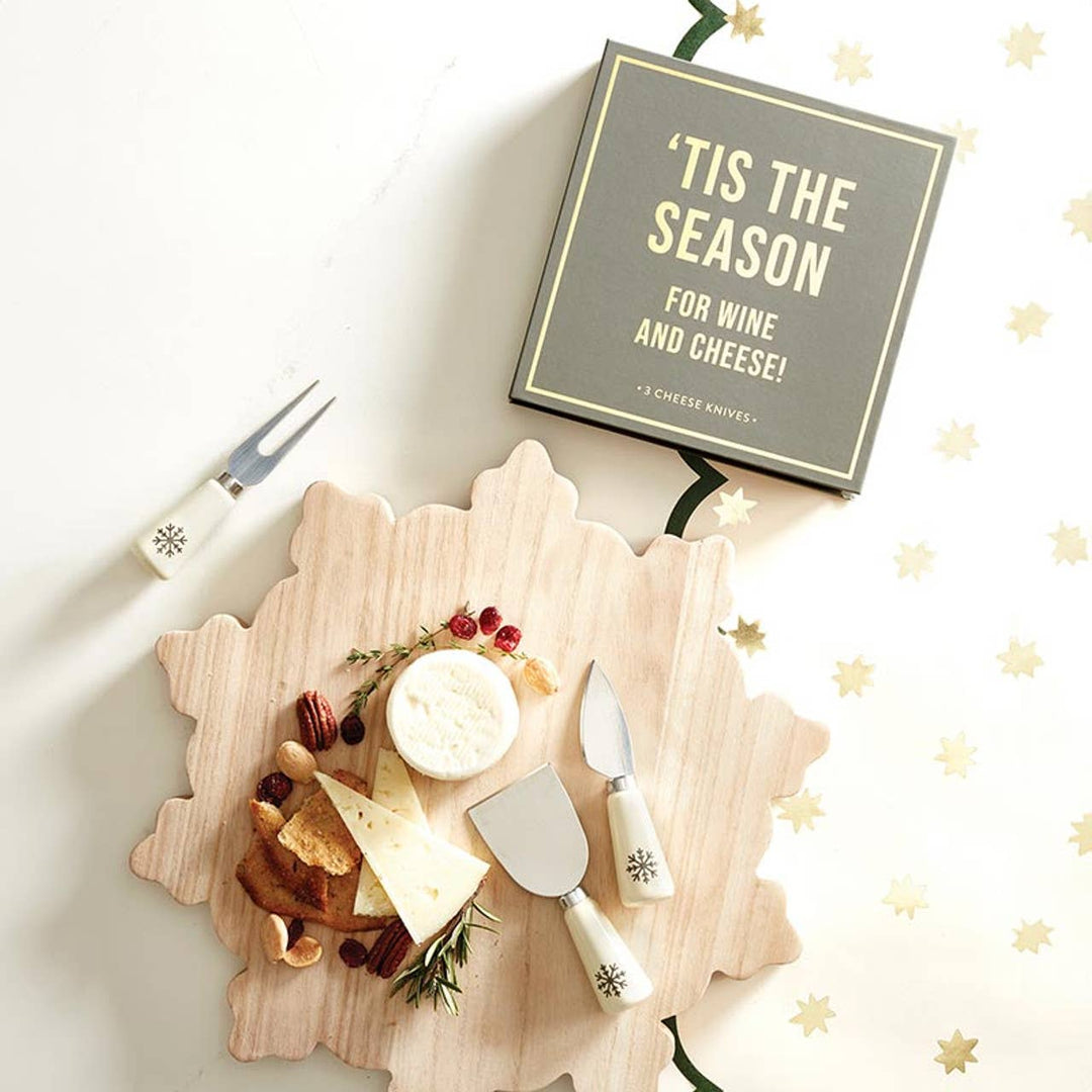 Snowflake Cheese Knives Book Box with coordinating Snowflake Cutting Board.