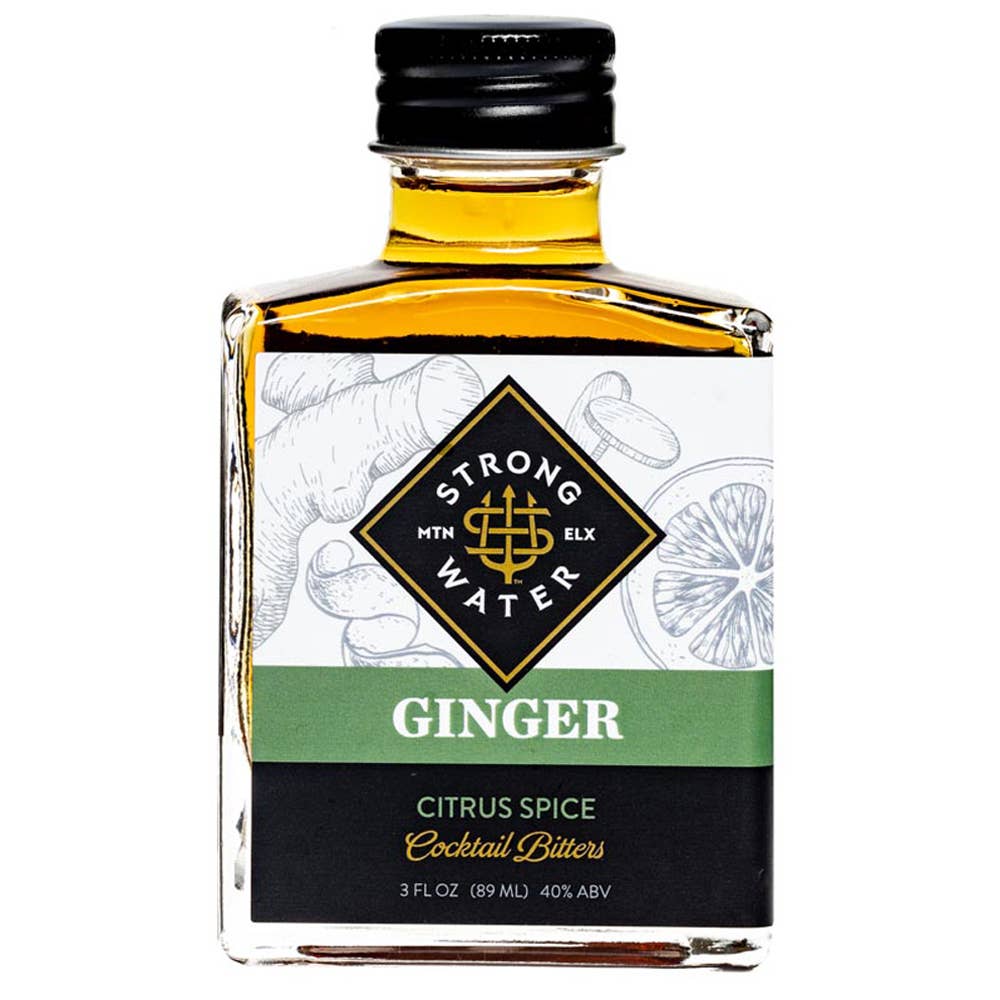 Front image of Strongwater Ginger Spice Bitters bottle.