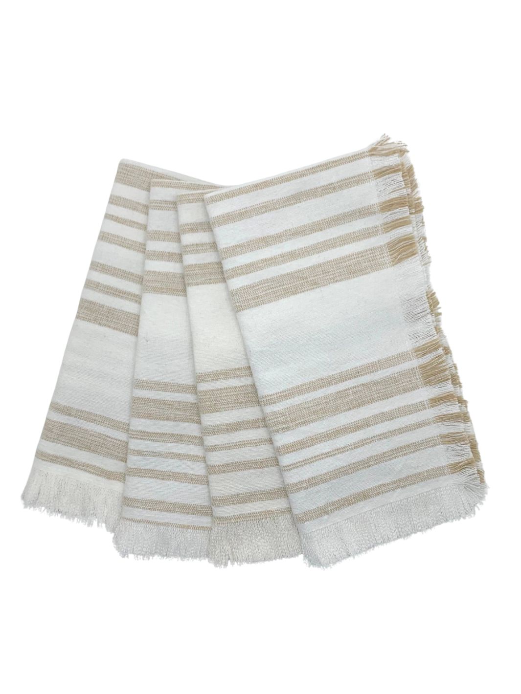 Tan & White Fringed Napkin