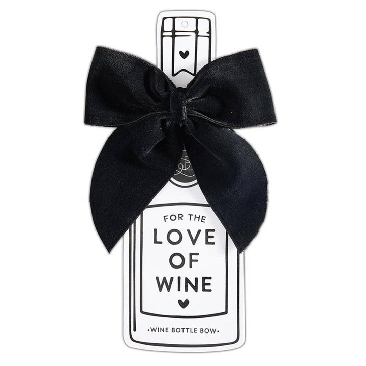 Black Velvet Wine Bottle Bow on a champagne bottle gift card that reads 'For The Love Of Wine.