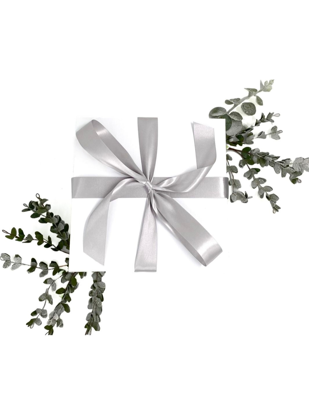 World of Gifting White Gift Box with Silver Ribbon.