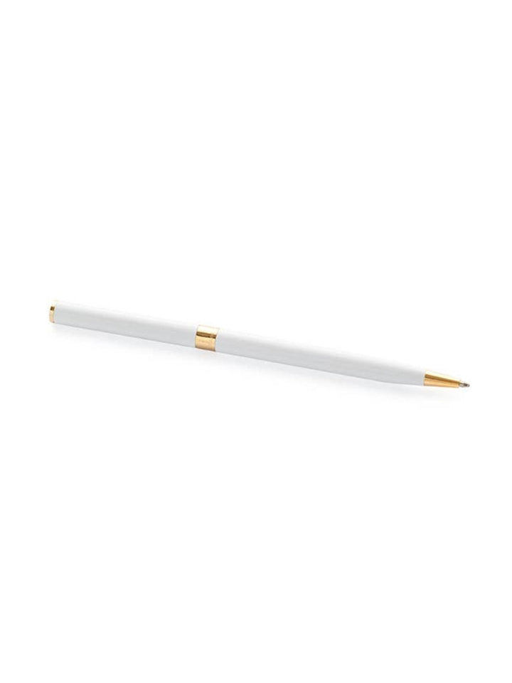 White twist pen with gold accents.