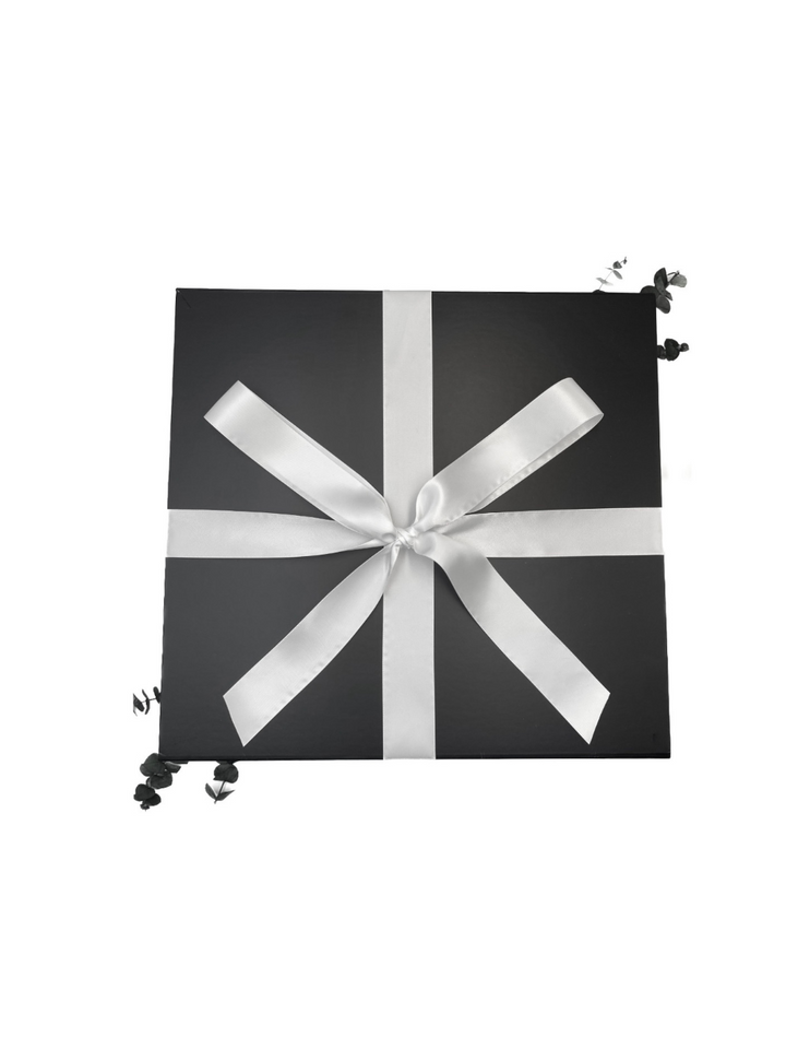 World of Gifting Large Black Gift Box Wrapped with White Satin Ribbon