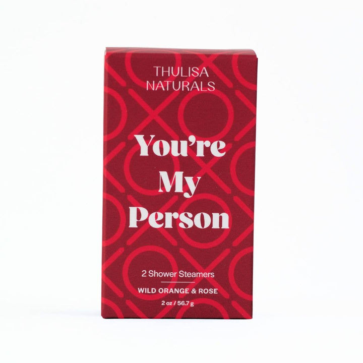 You’re My Person Shower Steamers 2-pack in eco-friendly packaging, featuring Wild Rose & Orange scent.