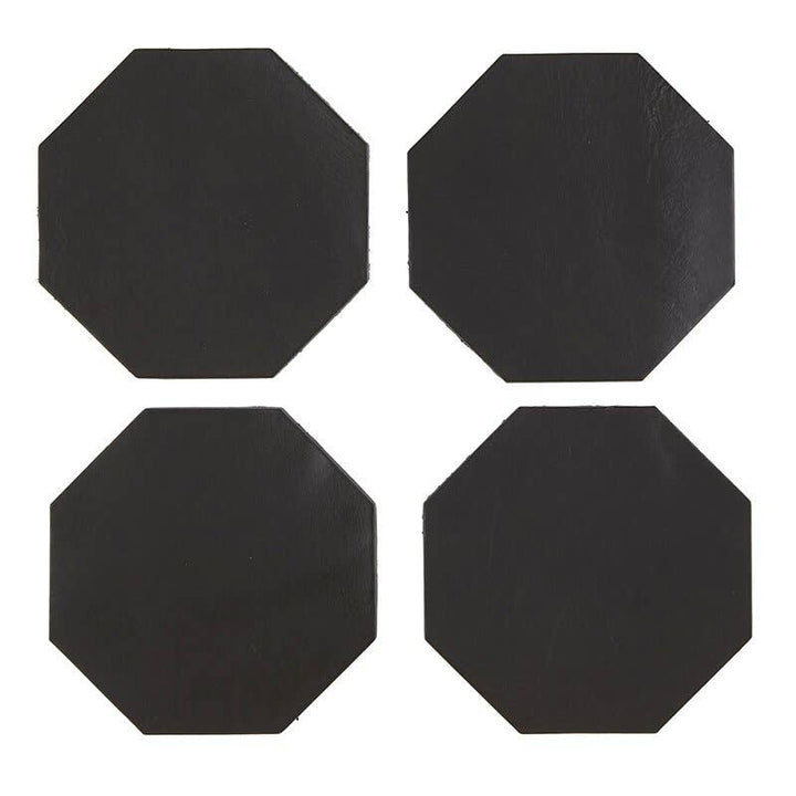 Black Leather Coaster Set